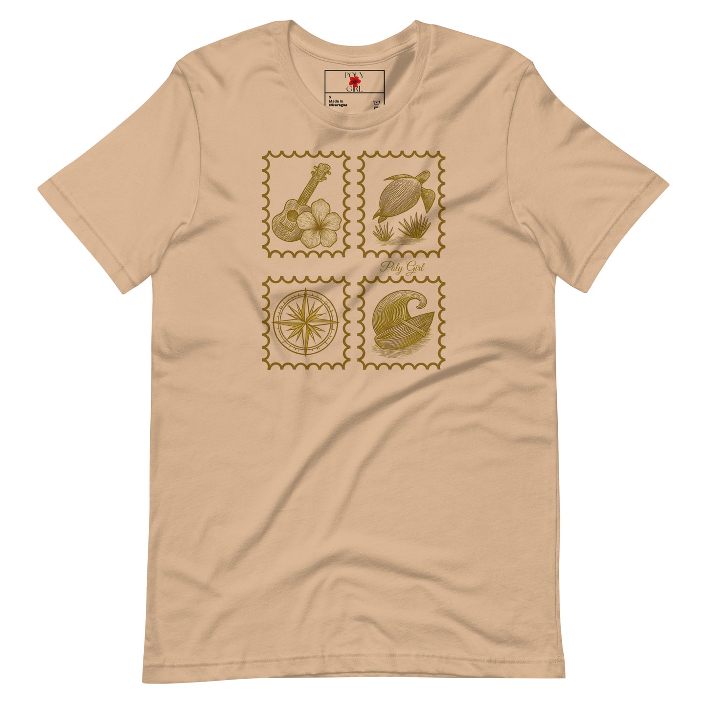 Pacific_Vintage_Stamp_tee by Poly Girl in tan 