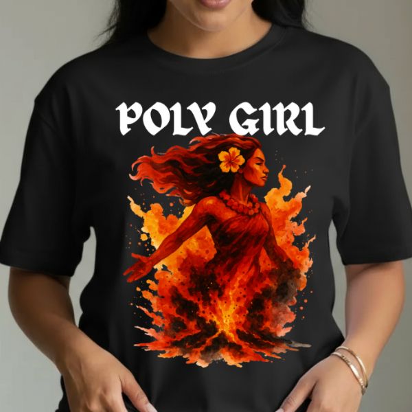 Black t-shirt with a graphic Pele design by  Poly Girl