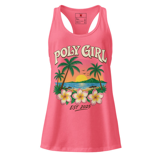 Pink Tank Top with tropical island design by Poly Girl 