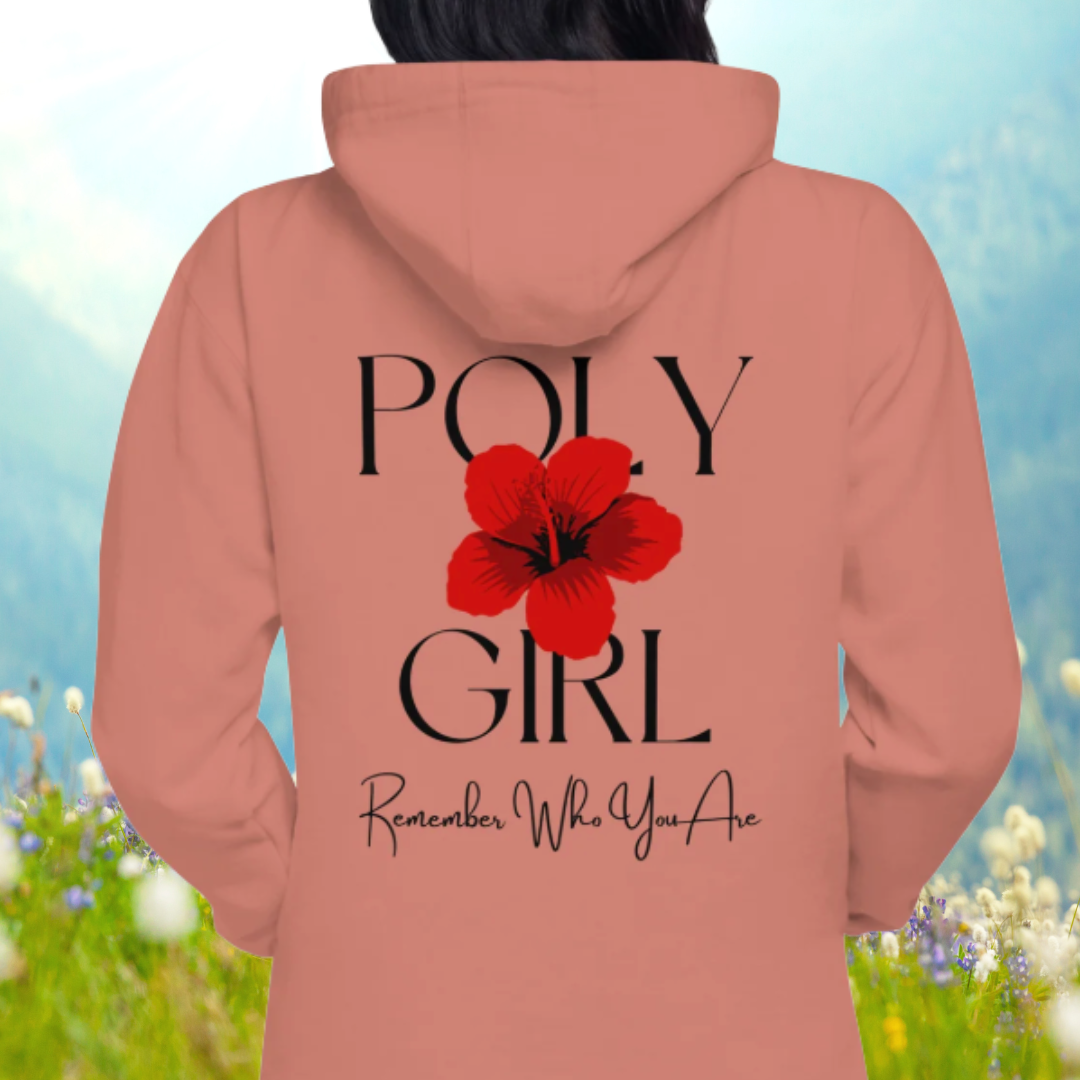 Poly Girl Hoodie Remember Who you are in rose - model wearing hoodie