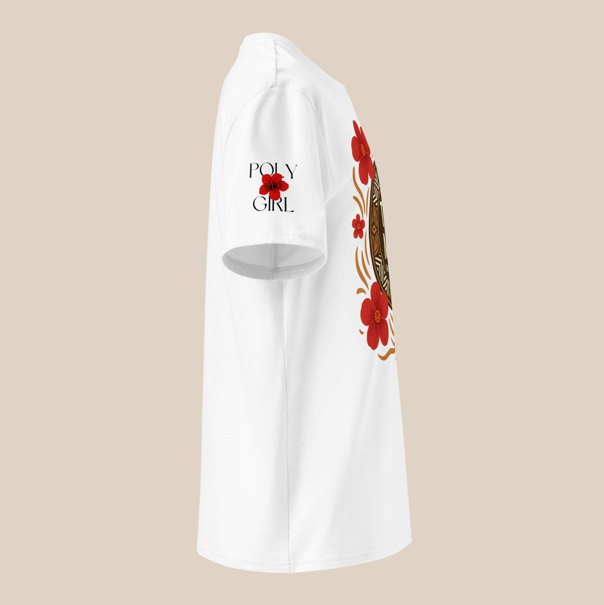 Poly Girl Logo on right sleeve of To Ki Mu'a Tee