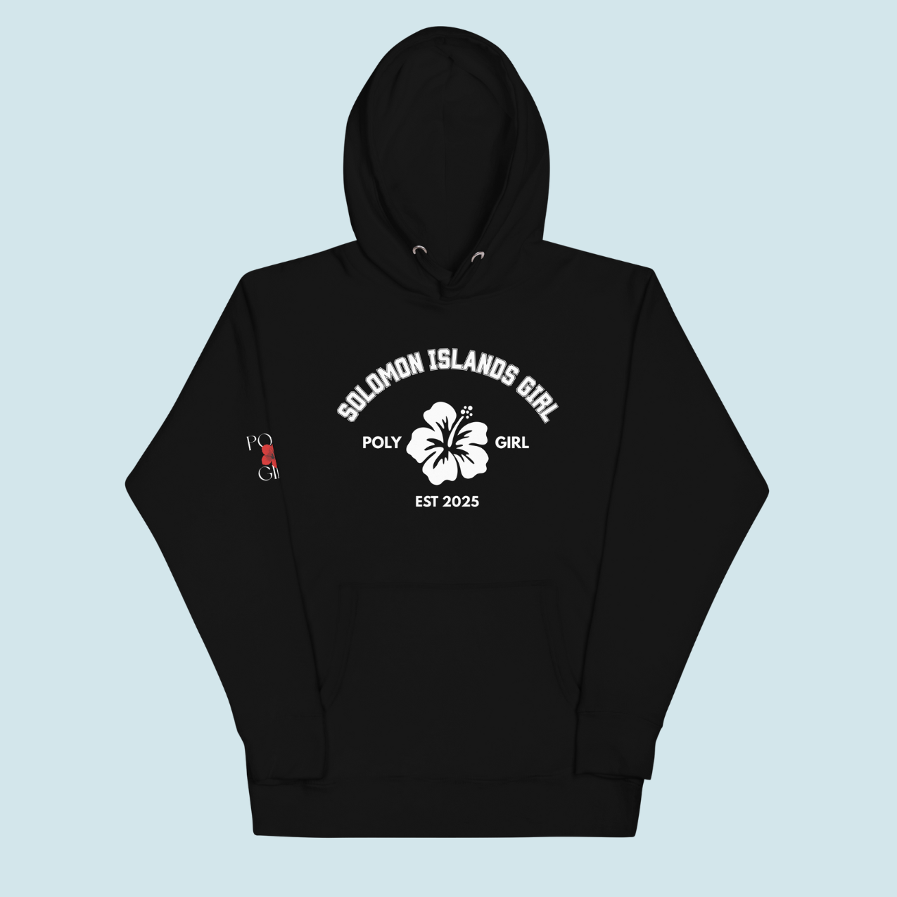 Poly Girl Solomon Islands Girl hoodie front view in black
