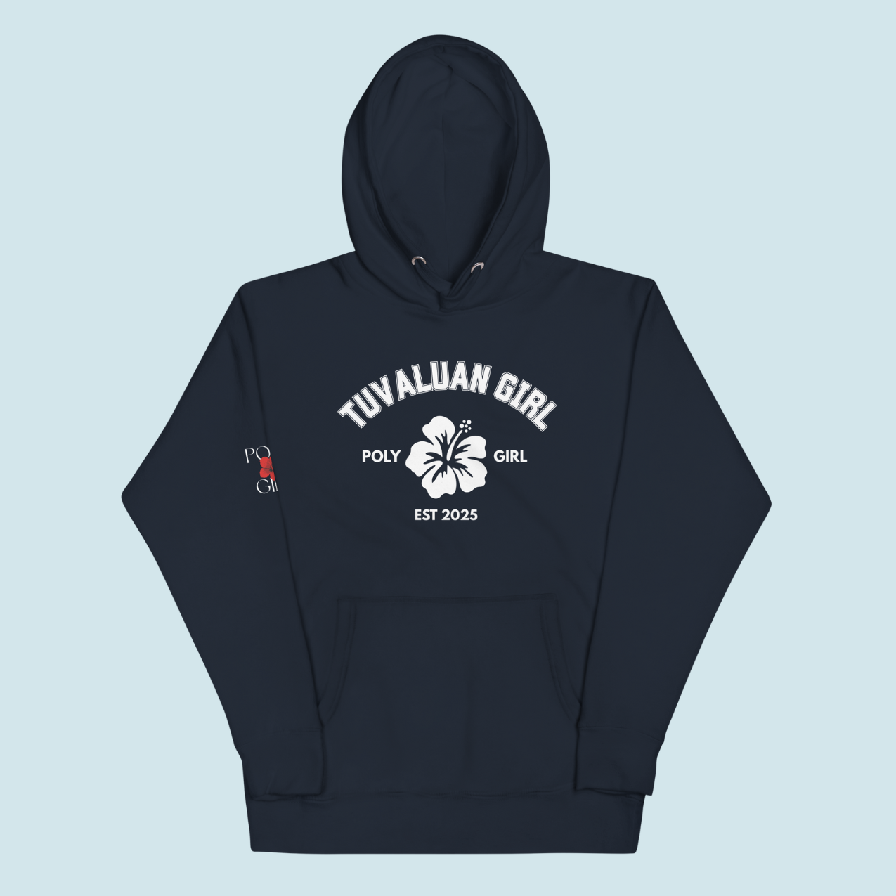 Poly Girl Tuvaluan Girl hoodie front view in navy