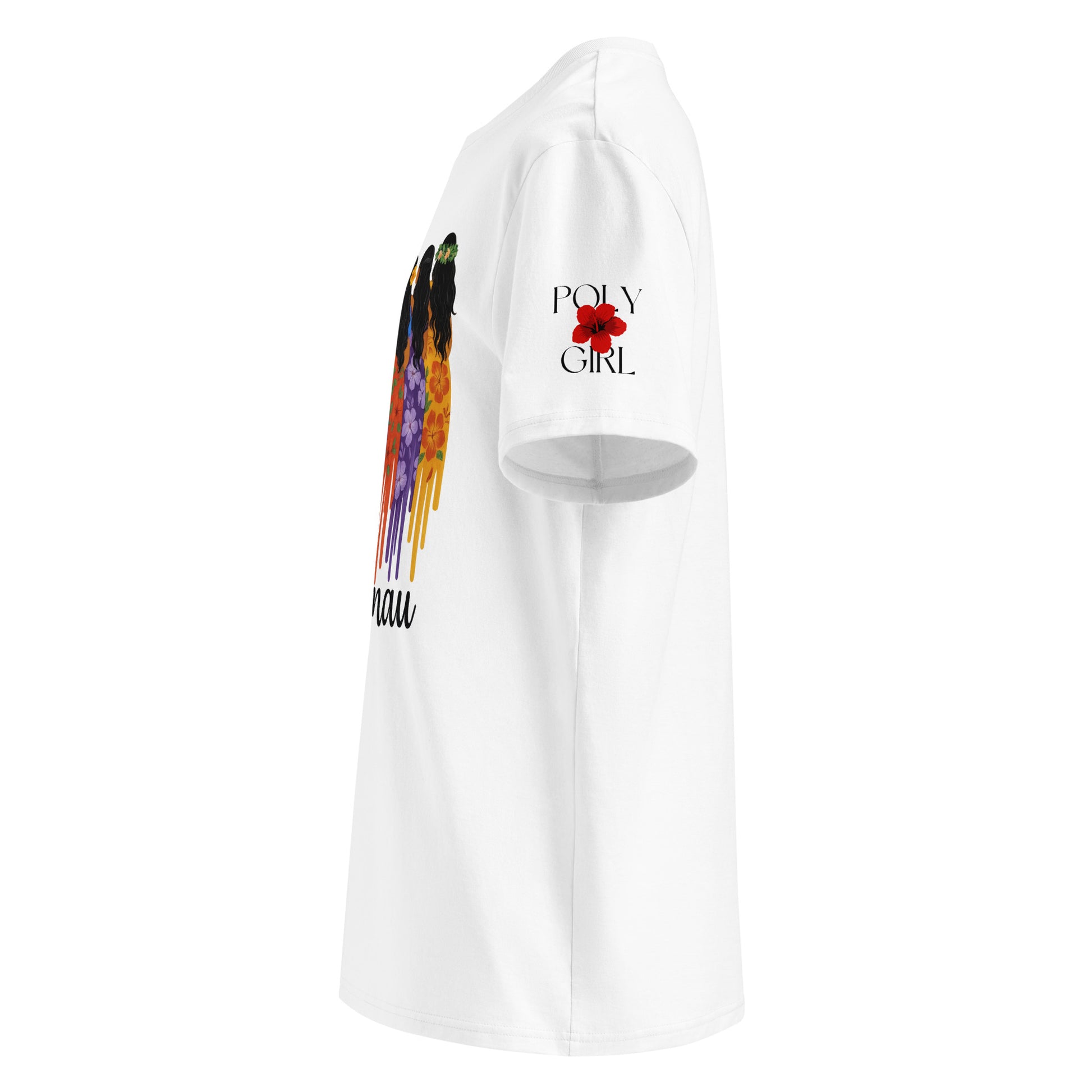 Poly Girl logo on E Ho'omau tee sleeve