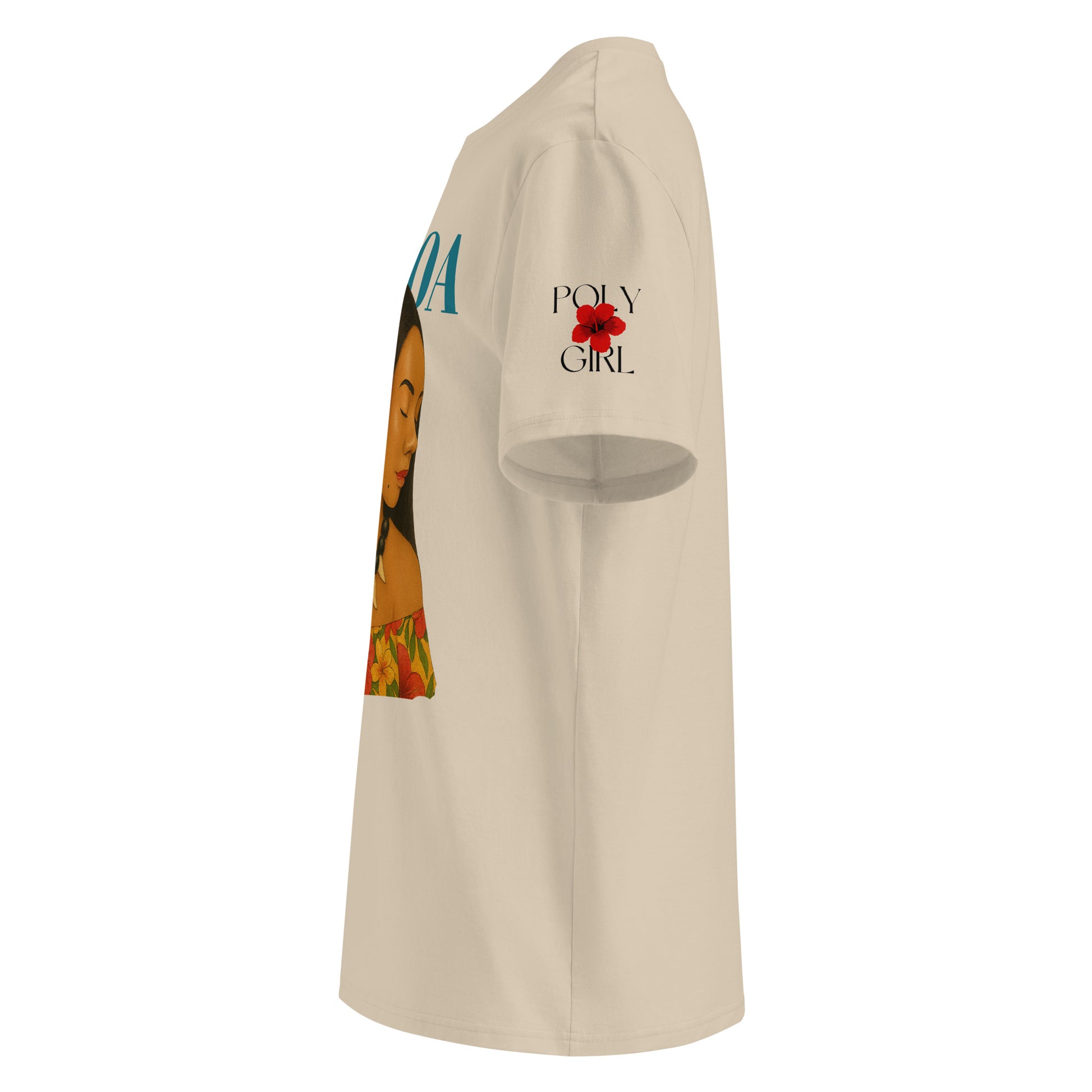 Poly Girl logo on Samoa Girl tshirt sleeve