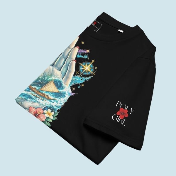 Poly Girl Guided graphic tee folded with logo on left sleeve