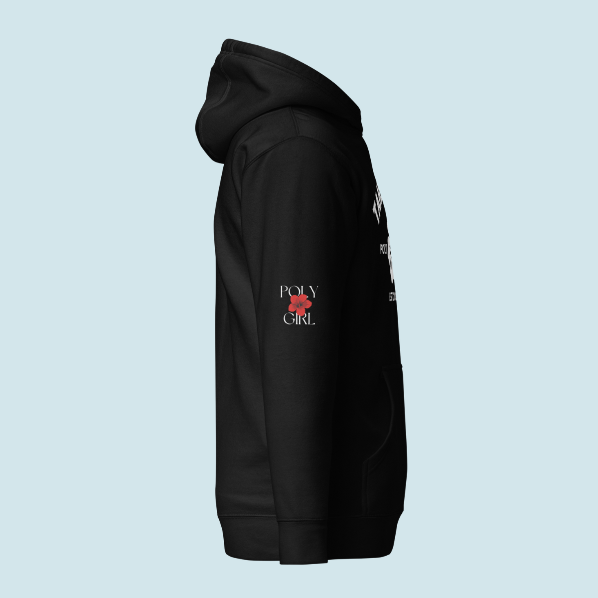 Poly Girl logo on right sleeve of Tahitian Girl Classic Hoodie