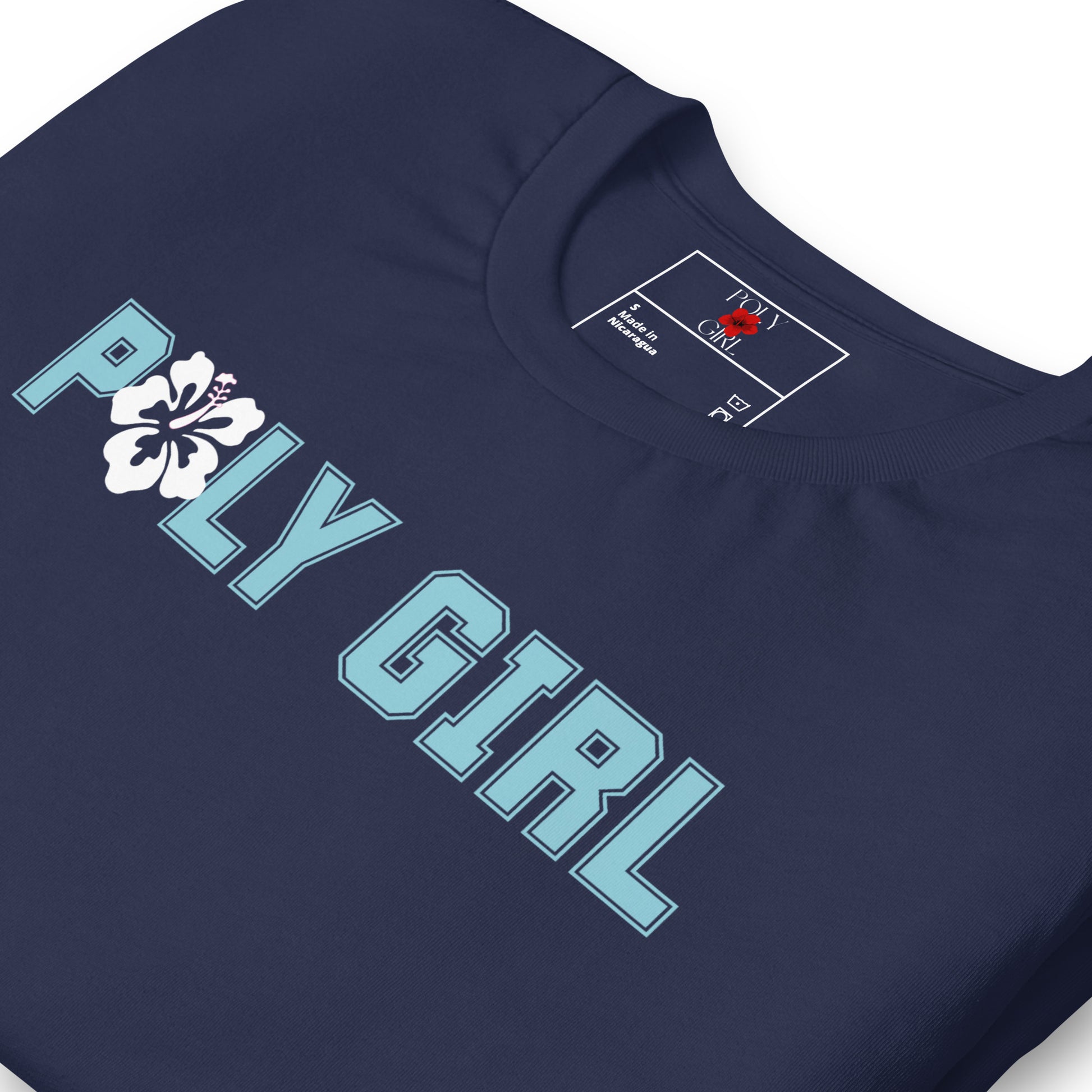 Poly Girl  white hibiscus tee folded