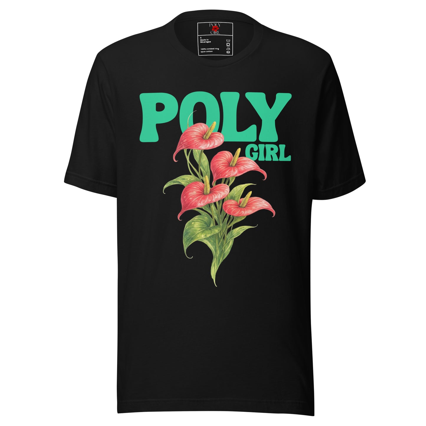 Pua Anthurium Tee in black by Poly Girl