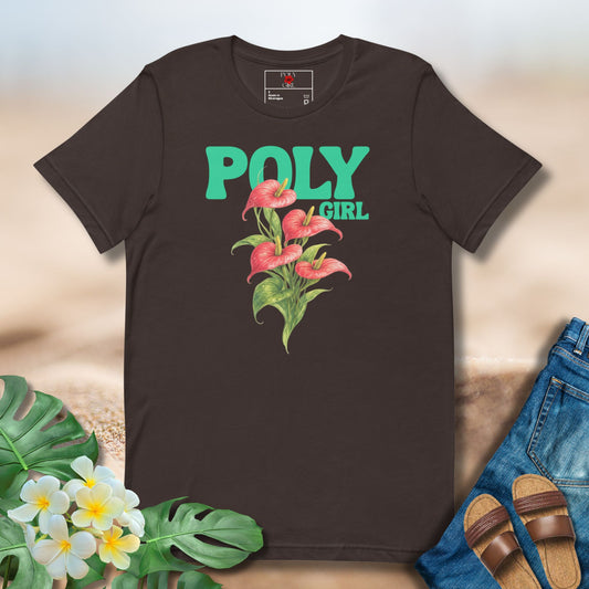 Brown tshirt with Anthurium and Poly Girl design