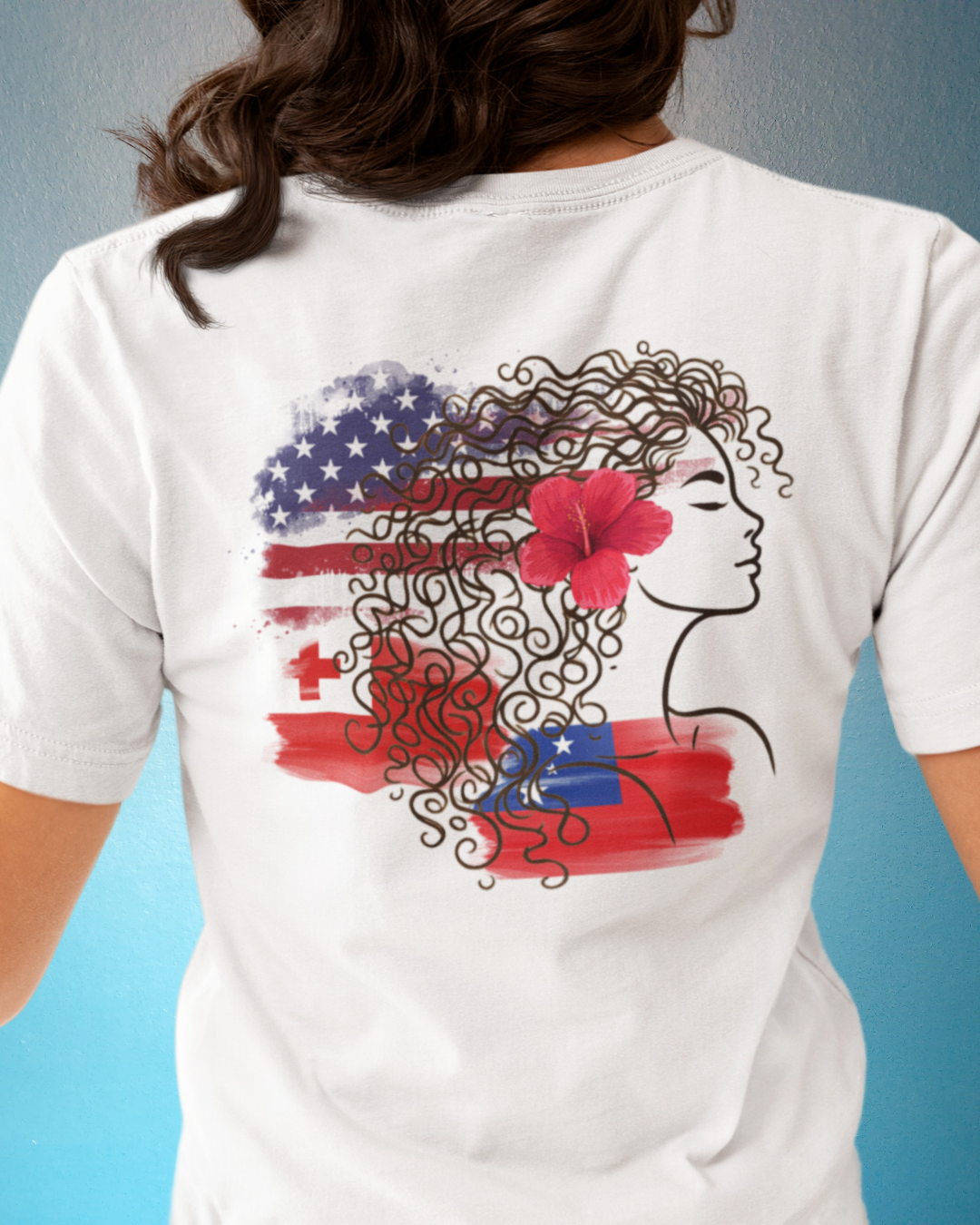 Sei Flower T-Shirt with American, Tongan & Samoan Flags
