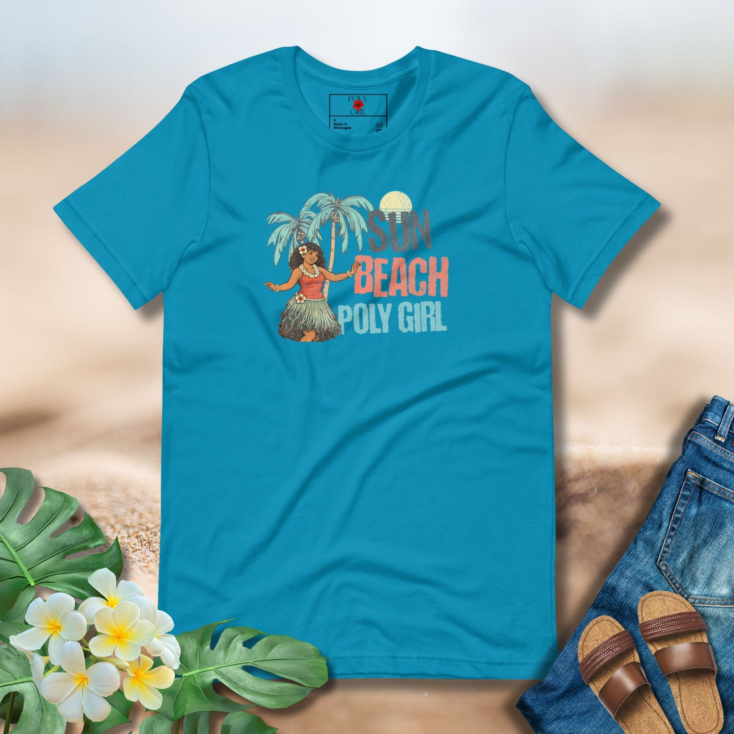 Sun Beach Poly Girl Tee in Aqua Blue