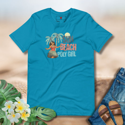 Sun Beach Poly Girl Tee in Aqua Blue