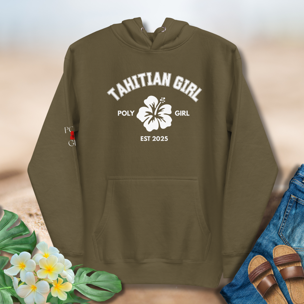 Tahitian Girl Classic Hoodie by Poly Girl in military green