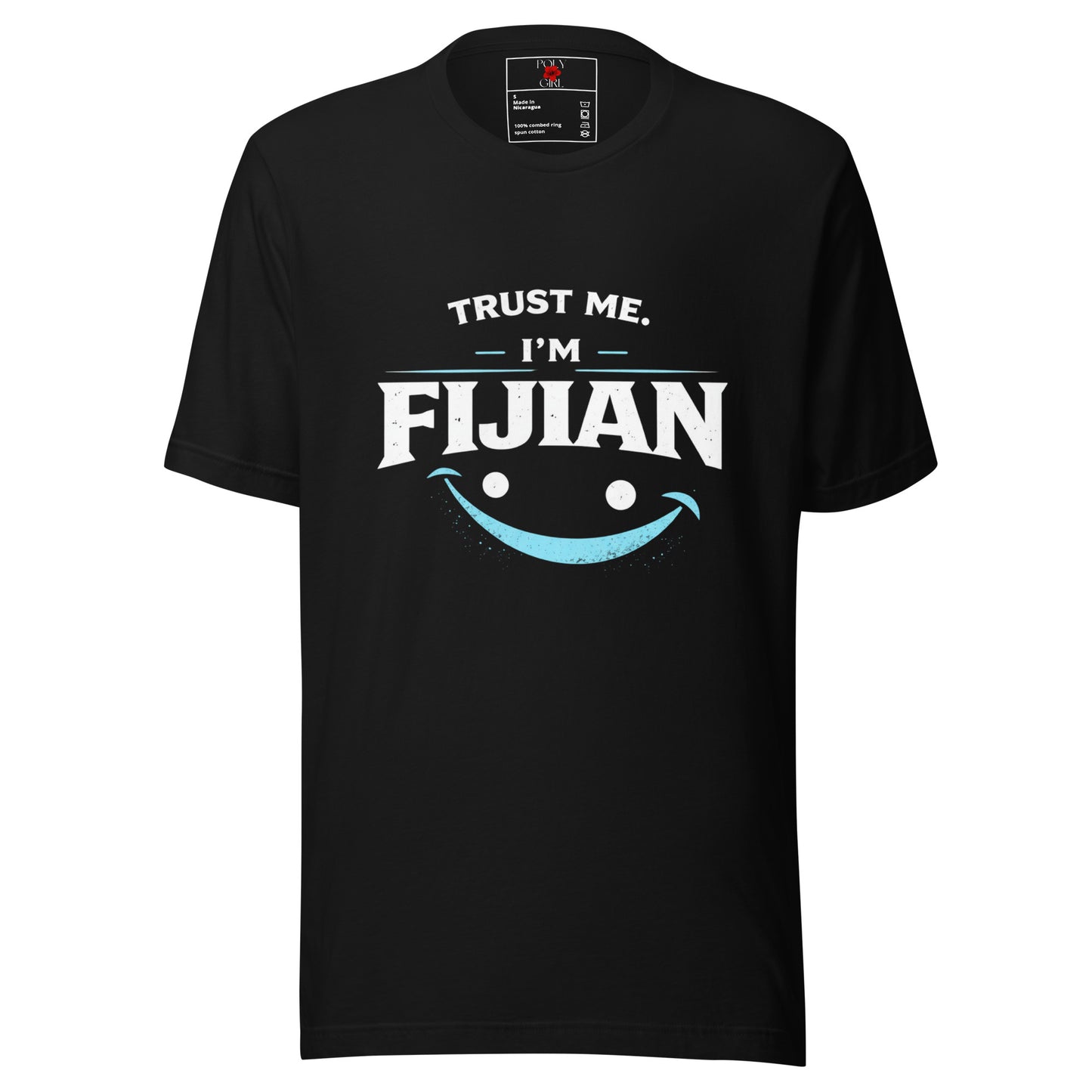 Trust Me I'm Fijian Tee in black by Poly Girl