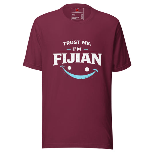 Trust Me I'm Fijian Tee in maroon by Poly Girl