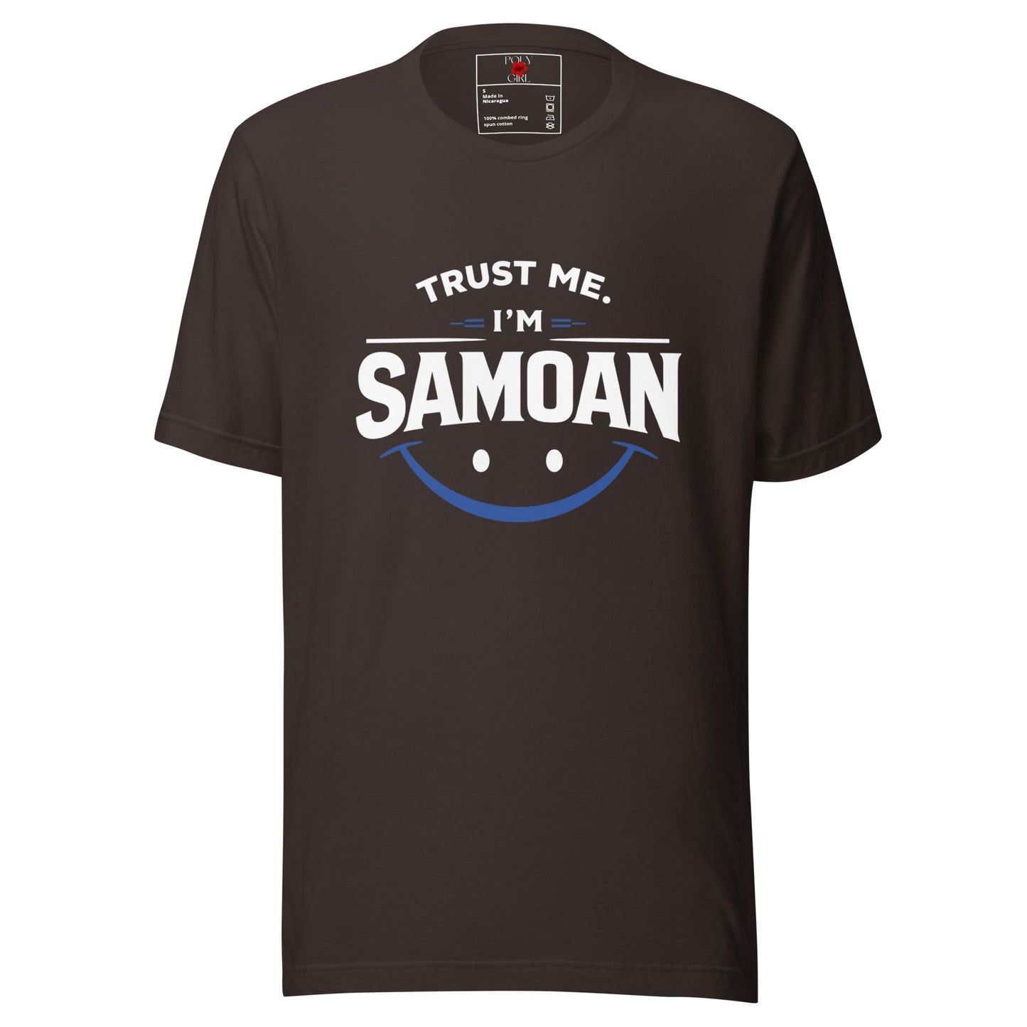 Trust Me I'm Samoan Tee in brown by Poly Girl