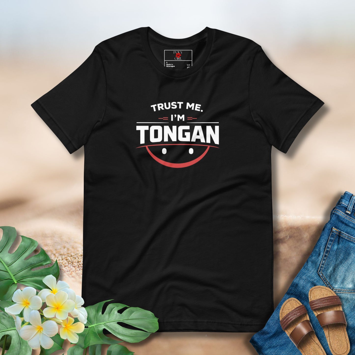 Black Tshirt with Trust Me I'm Tongan Design