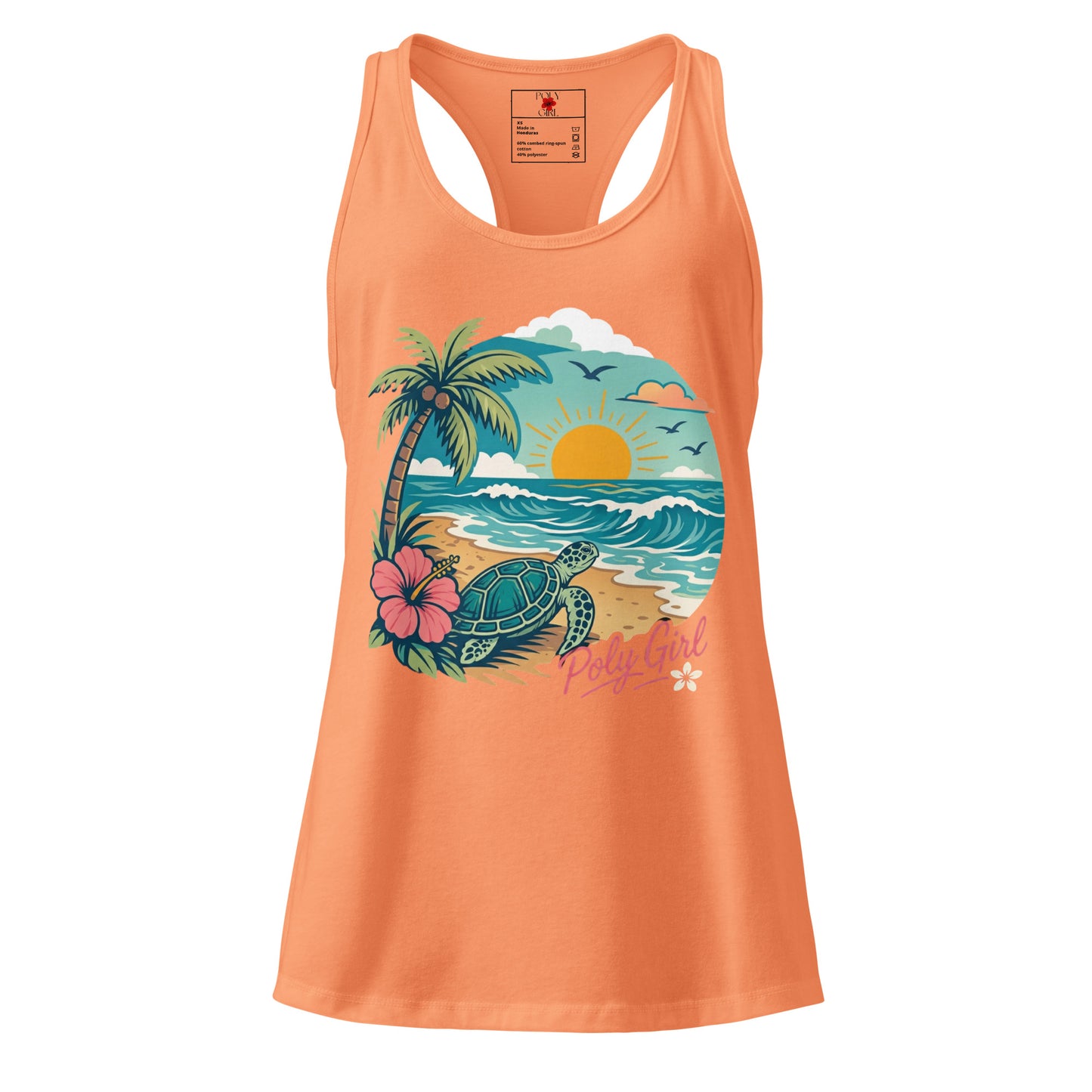 Turtle at sunset tank top in orange by Poly Girl 