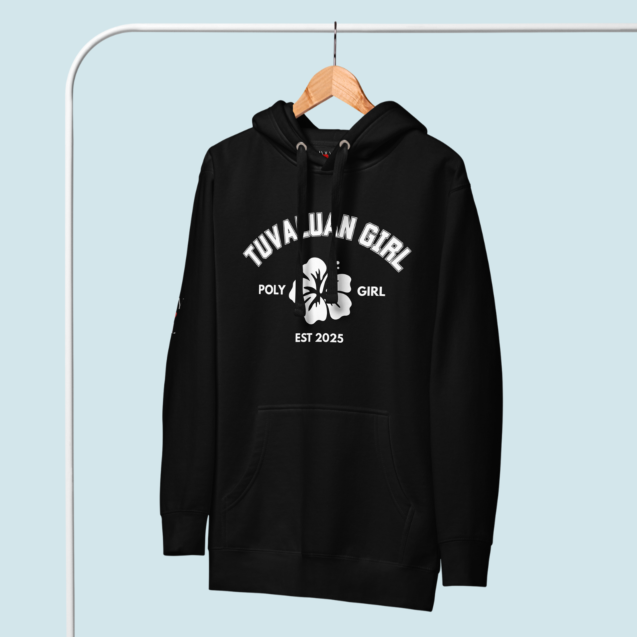 Tuvaluan Girl hoodie on a hanger