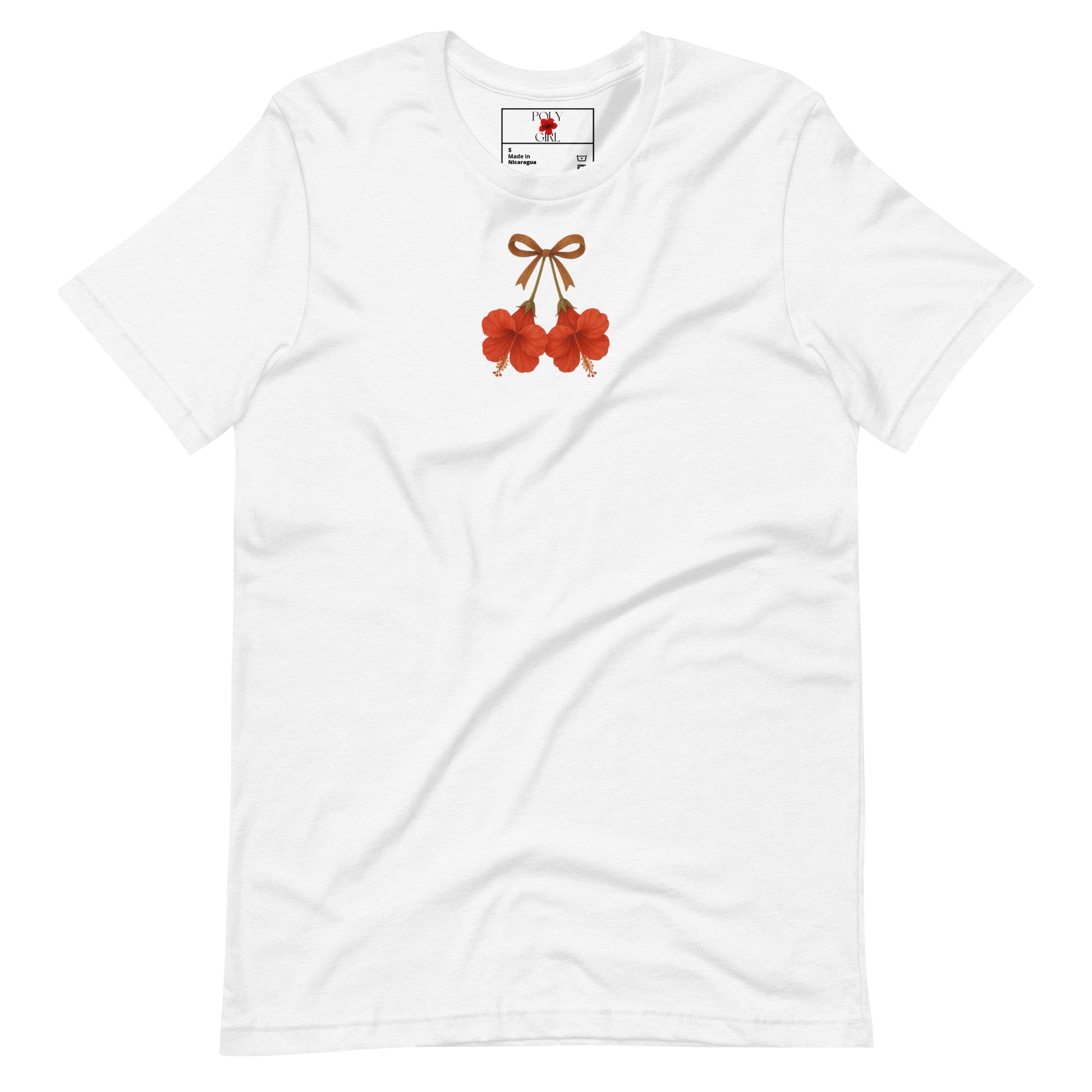 Twin Hibiscus tied together Design on white t-shirt