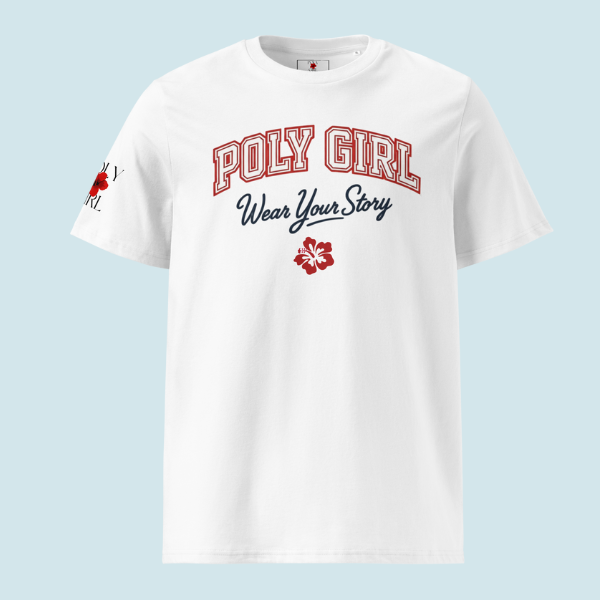 Poly Girl varsity tee in white