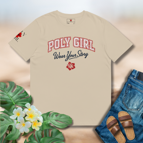 Organic cotton Poly Girl Varsity Tee front design detail