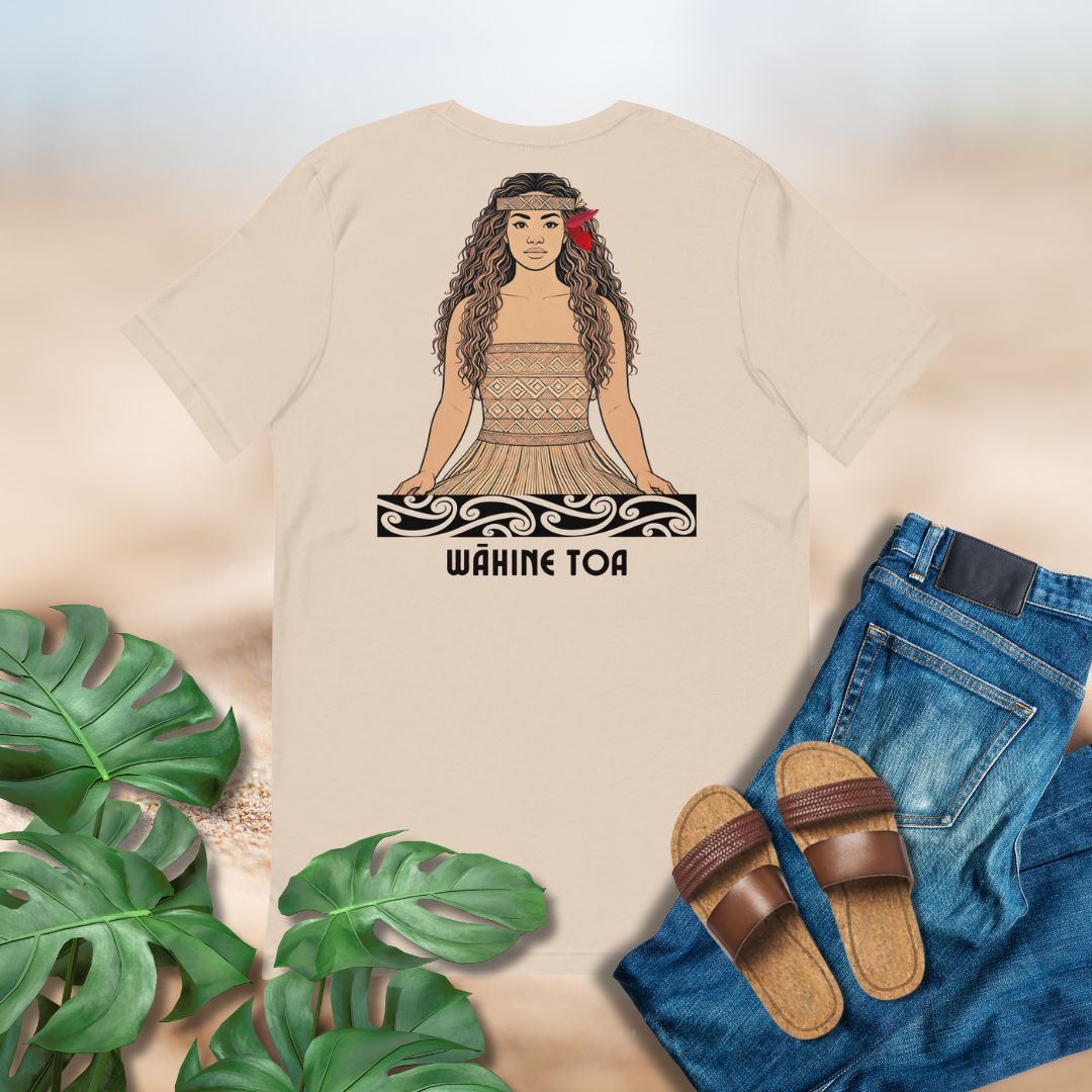 Wahine Toa tee by Poly Girl in beige