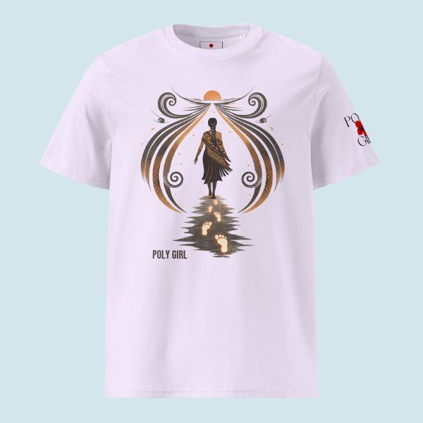 Lavender Tee with Maori wahine Walk With Mana Design by Poly Girl 