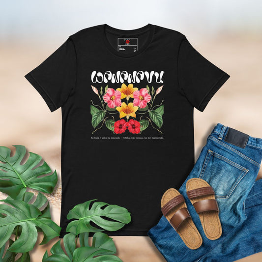 Fijian Wananavu Tshirt in Black by Poly Girl