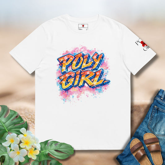 Pua Power Tee by Poly Girl  in white with color splash design