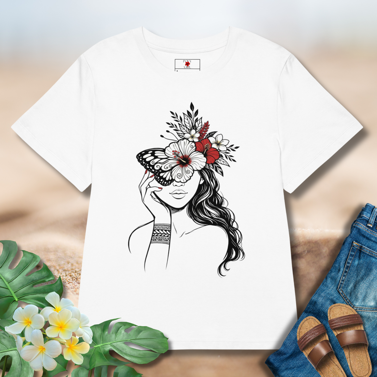 The Many Hats She Wears Tee by Poly Girl in white