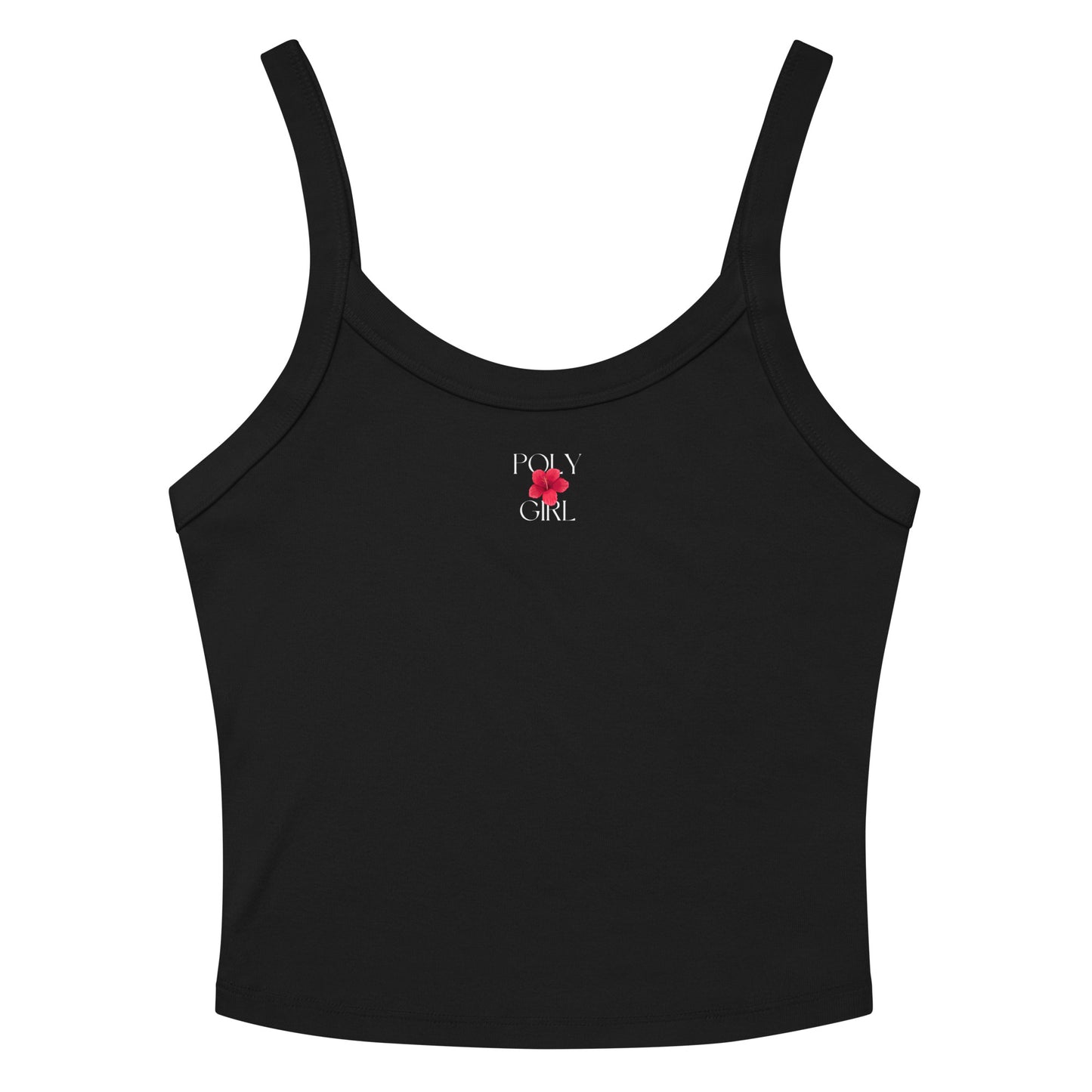 Poly Girl™ Signature Tank – soft ribbed women’s cropped tank with a subtle minimalist logo, designed for effortless style and comfort. In Black. 