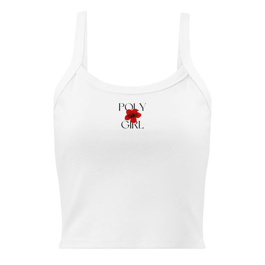Womens white tank top with Poly Girl logo