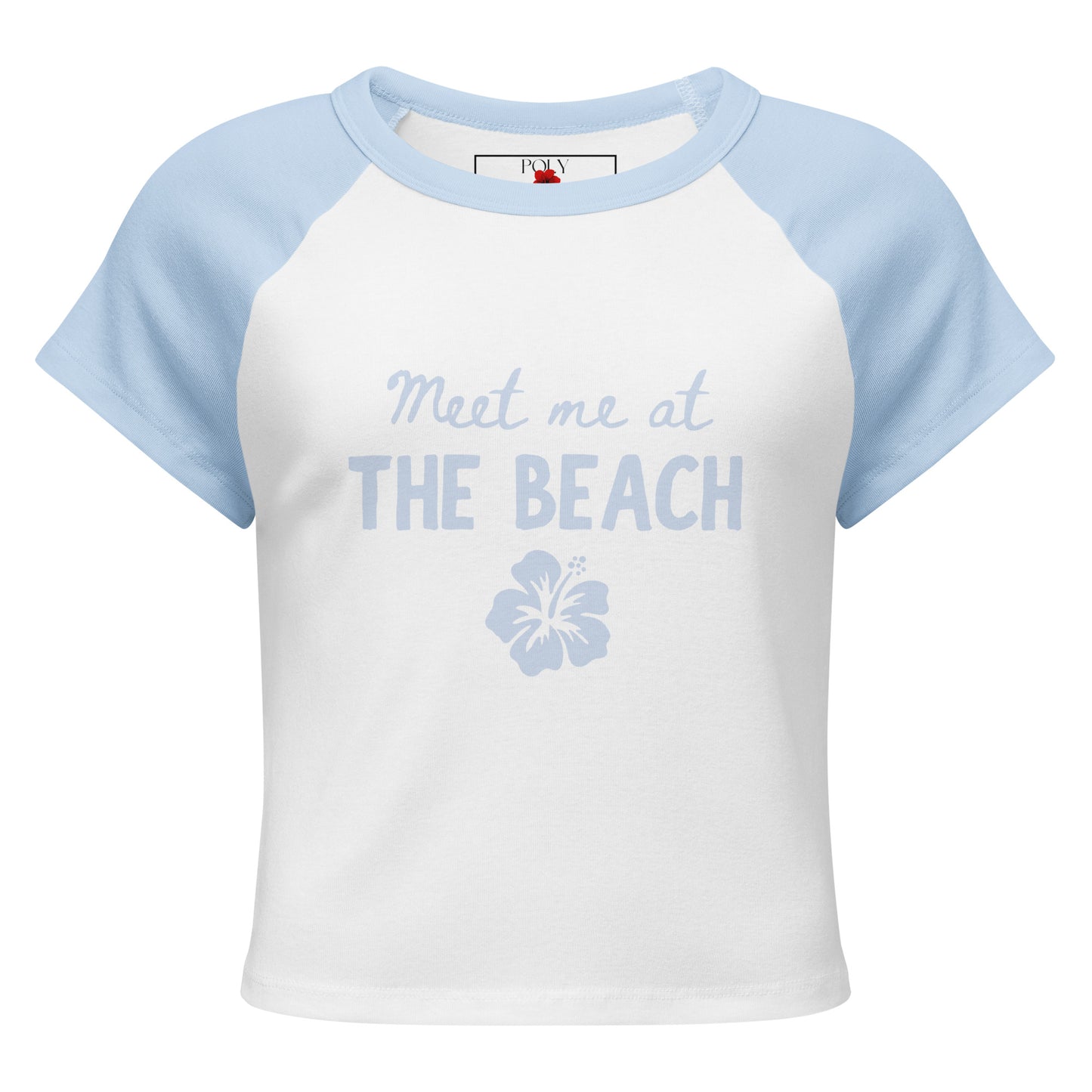 blue baby tee by poly girl with meet me at the beach design