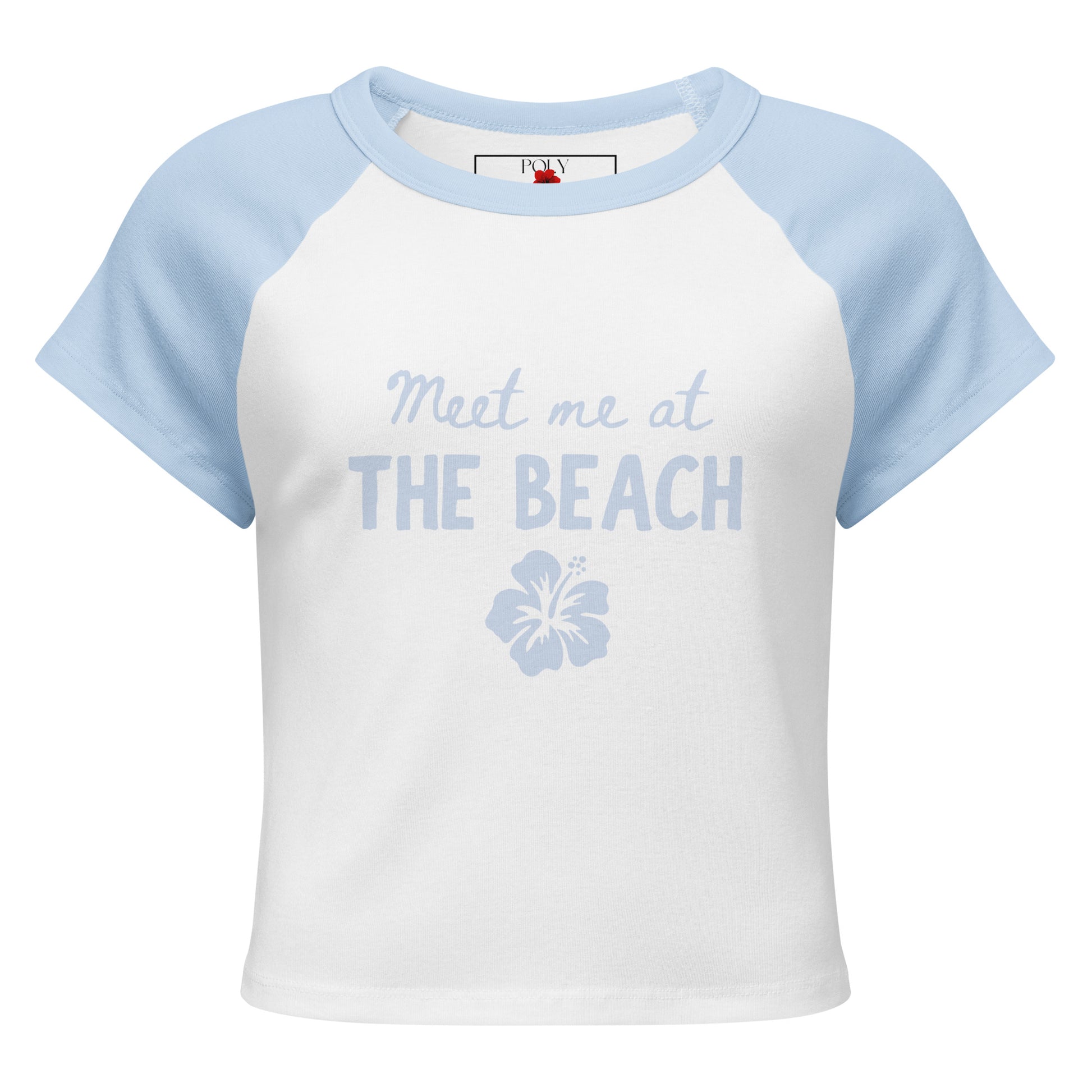 blue baby tee by poly girl with meet me at the beach design