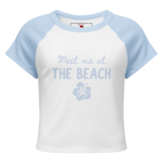blue baby tee by poly girl with meet me at the beach design