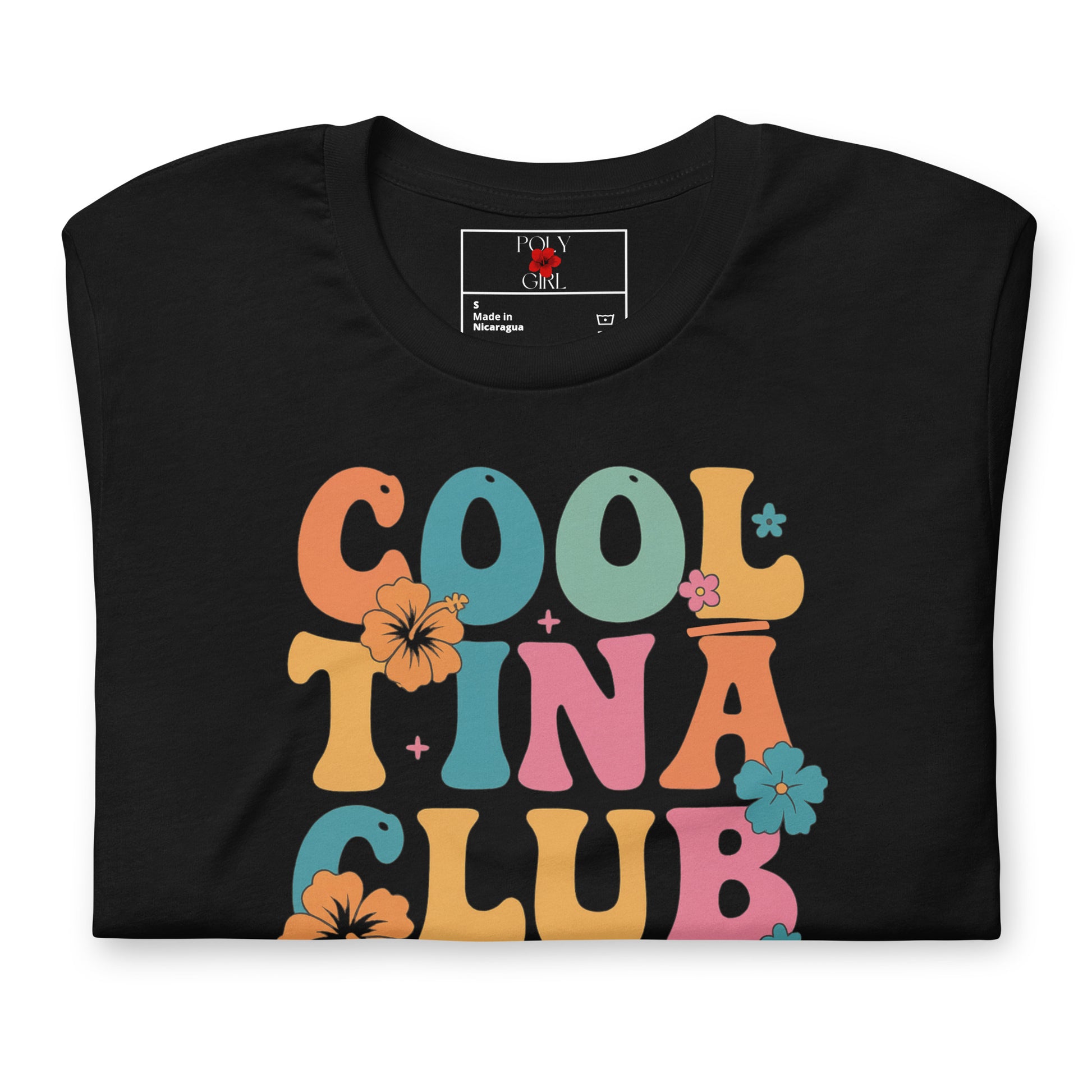 Ladies' Retro island-inspired Cool Tinā Club tee with hibiscus design