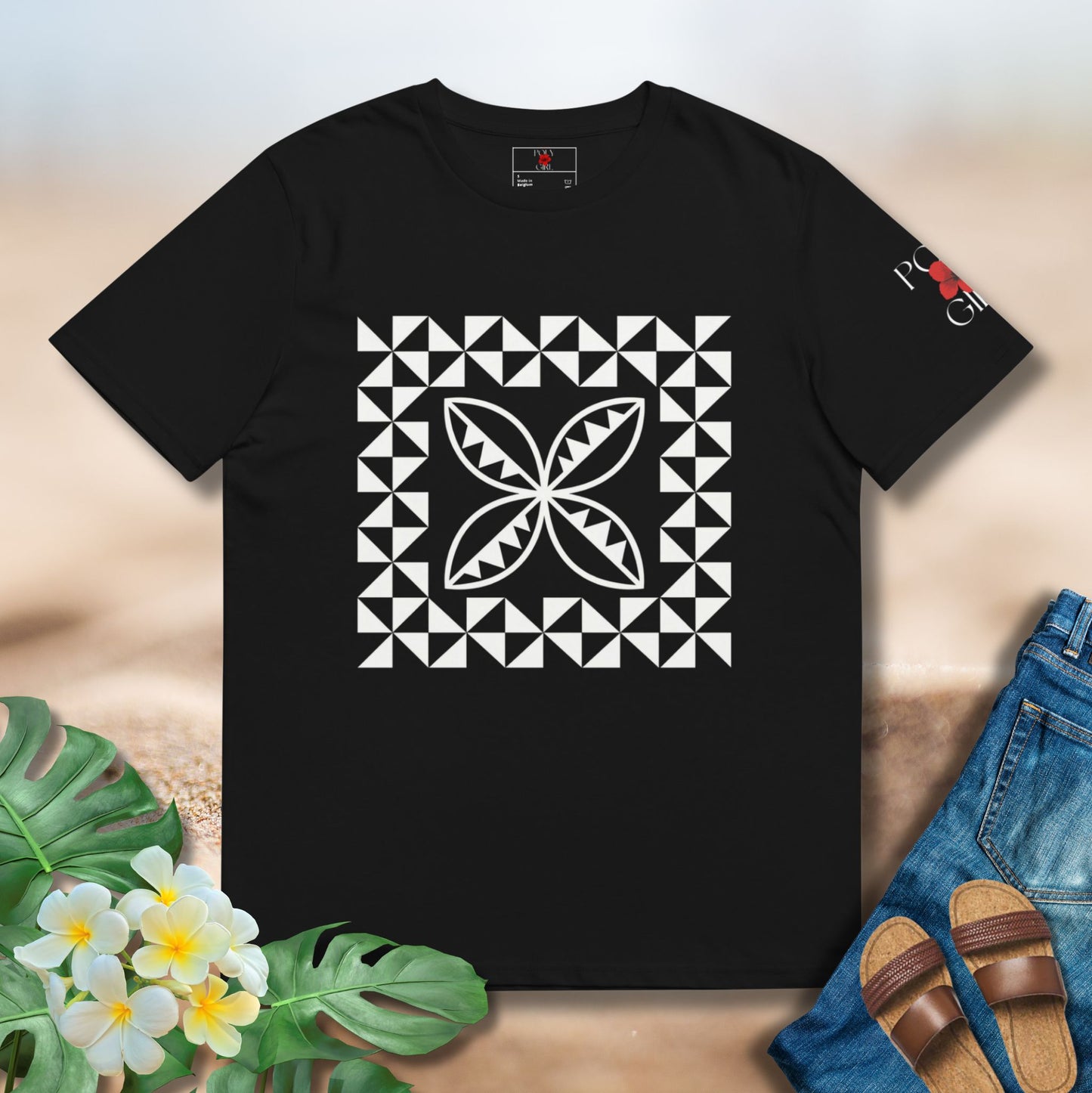 Modern black and white manulua symbol with crisp symmetrical detailing