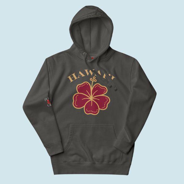 Dark hoodie showcasing the Hawai‘i Hibiscus floral design 