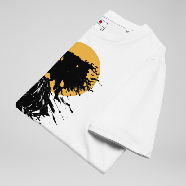 Modern Poly Girl graphic tee with abstract silhouette celebrating strength and motion