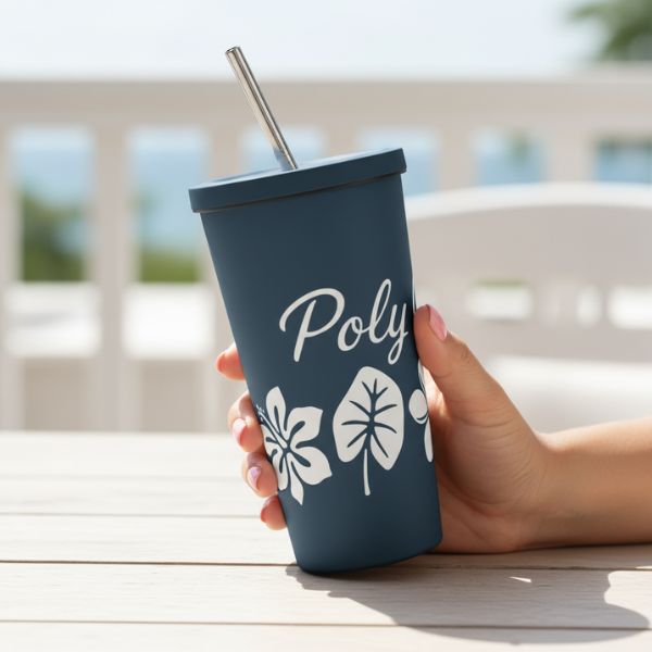 Poly Girl 20oz stainless steel tumbler featuring tropical flowers
