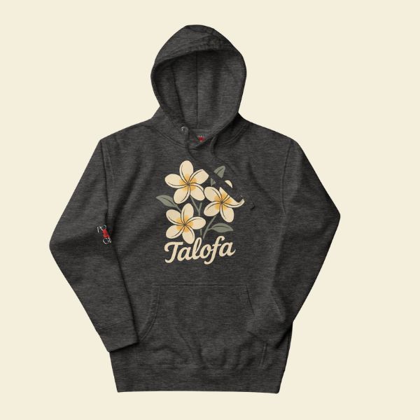 Island-themed Talofa hoodie with pua artwork symbolizing warmth, hospitality, and Pacific pride.